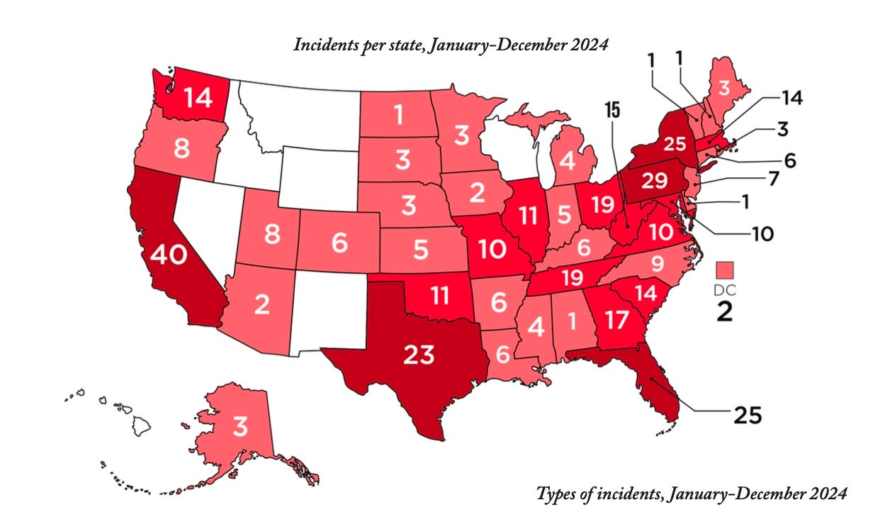 Which States Experienced the Most Attacks on Churches in 2024?
