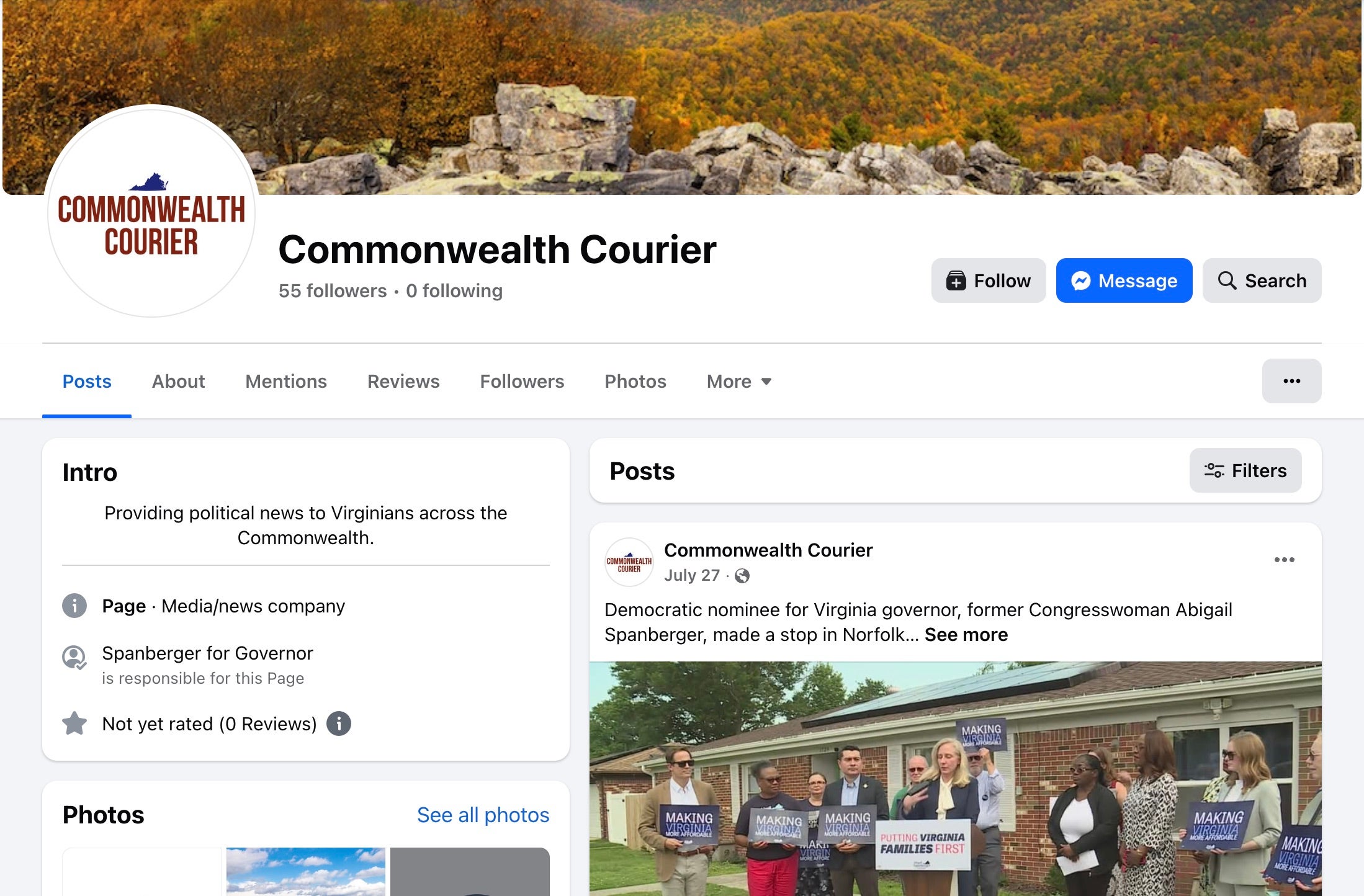Virginia Democrat Campaign Sets Up Facebook Page Appearing to Be Independent News Outlet