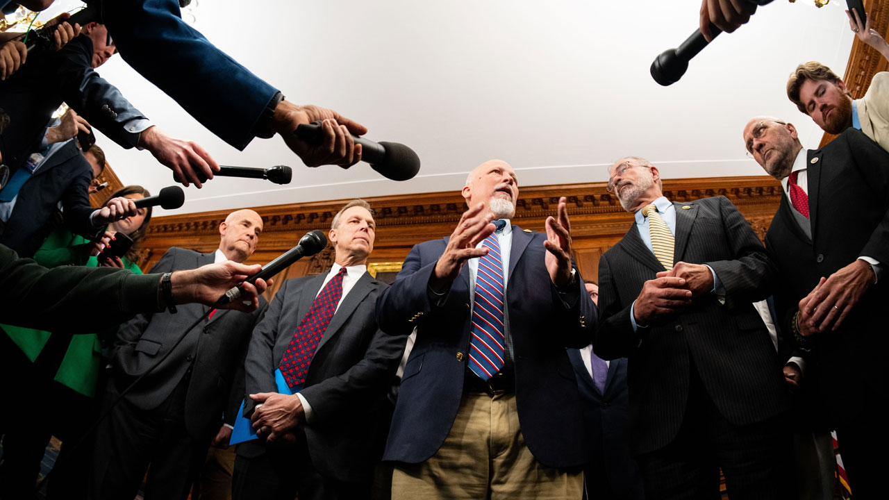 Rep. Maria Salazar speaks during a press conference on April 10, 2024.