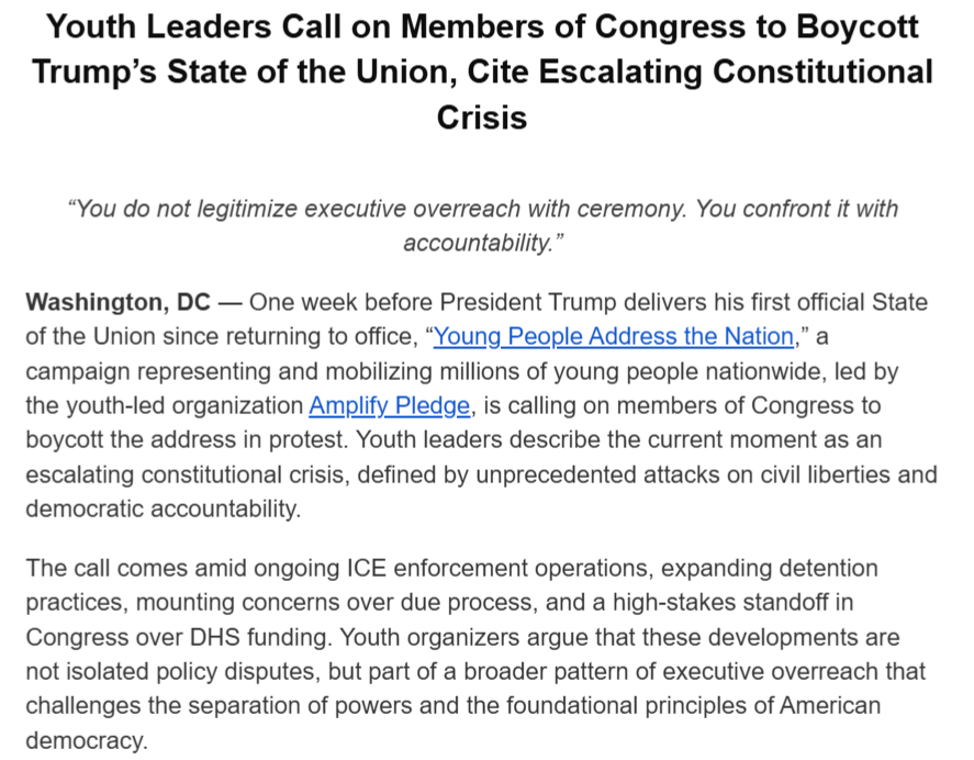 SOTU Boycott Urged by Gen Z Activist Group