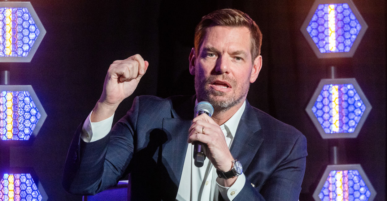 Eric Swalwell speaks at a California governor's race rally.