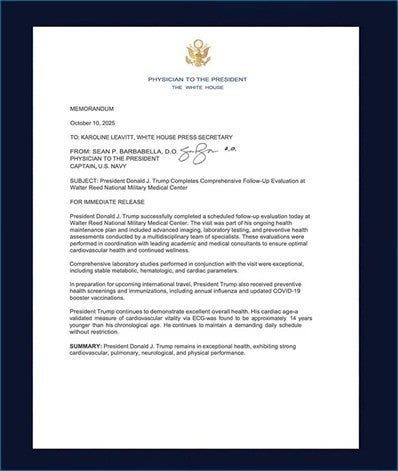 A letter from President Trump's physician,